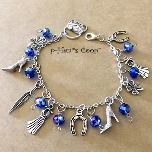 Bracelet Denim Blue Lucky Girl Charms Cha Cha 7 1/2 Inch handmade USA 892 - Picture 1 of 3