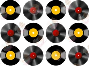 Red and yellow LP Vinyl music cupcake toppers icing wafer or card edible - Picture 1 of 1
