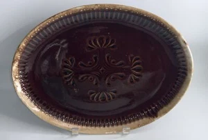 Vtg McCoy Brown Drip Oval Serving Platter Embossed Design 13-3/8” X 10” #7062 - Picture 1 of 7
