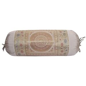Indian Silk Decorative Cylindrical Bolster Cover Color Grey 30x15 Inches 1 Pc