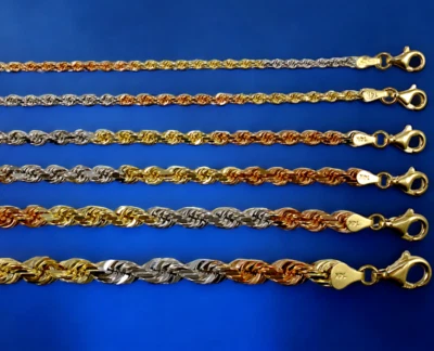 14K Tri Color Gold SOLID Rope Chain Bracelet Diamond Cut Real Gold 2mm-6mm 7"-9" - Image 1 of 4