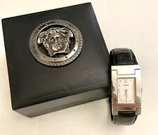 Versace Watch Gold Diamond Bezel Rectangle Medusa Swiss 0.79×1.57in Vintage