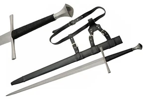 Western Medieval Sword 44" Carbon Steel Blade Leather Wrap Handle - Picture 1 of 6