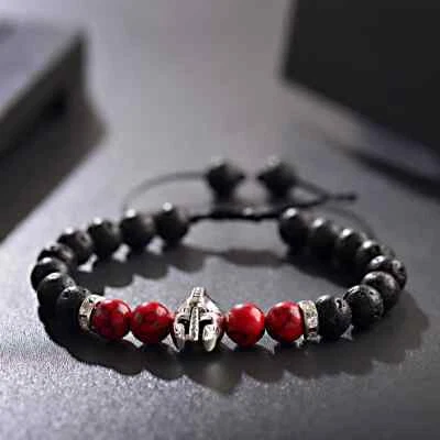 Lava Stone Bracelets Roman Knight Spartan Warrior Gladiator Helmet Bracelet - Image 1 of 4