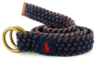 Polo Ralph Lauren Men's Double O-Ring Cotton Braided Leather-Tip Belt, Navy Blue - Image 1 of 3