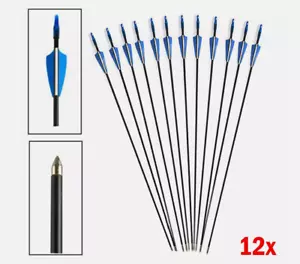 12Pcs 30 inch Fibreglass Archery Arrows Field Hunting & Target Broadhead Tool UK - Picture 1 of 11