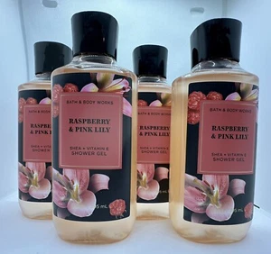 Bath & Body Works Raspberry & Pink Lily Shower Gel 10 Oz x4 *READ~CLOUDY* - Picture 1 of 2