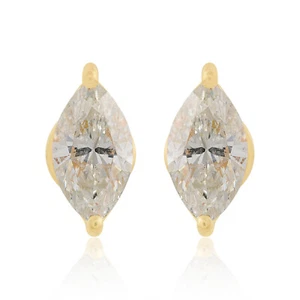1.21 Ct Natural SI/H Marquise Diamond Solitaire Stud 18k Yellow Gold Earrings - Picture 1 of 12