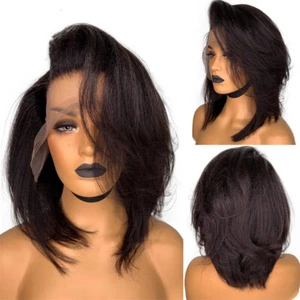 Pixie Cut Short Bob Human Hair Wig Yaki Straight 13X4 Lace Front Wigs for Woman - Picture 1 of 11