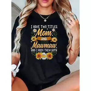 Mom and Grandma Printed Round Neck T-shirt, Women's Casual Short Sleeved T-shirt - Picture 1 of 12