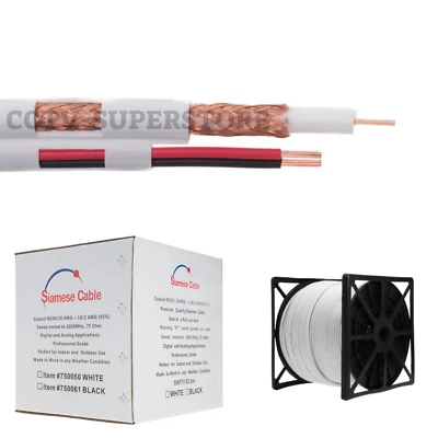 250FT RG59 Siamese Coaxial Cable 18/2 20AWG White - for CCTV & Security Systems - Image 1 of 4