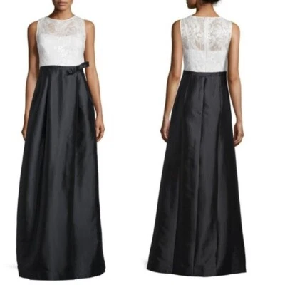 Black Formal Evening Gown XS White Maxi Lace Empire Waist Luxury TERI JON 2 - Image 1 of 4