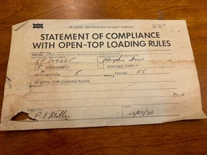 1980 Frisco Railway Erklärung der Entsprechenserklärung Formular unterzeichnet - Bild 1 von 6