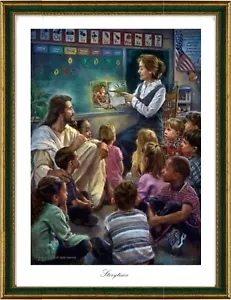 Jesus Fine Art Print 40 x 50 cm "Storytime" mit Rahmen by Nathan Greene - Bild 1 von 2