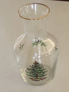 SPODE CHRISTMAS TREE GLASS CARAFE GOLD TRIM 1 QT 8” ENGLAND - Picture 1 of 8