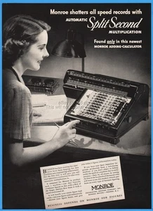 1938 Monroe Calculating Machine Orange NJ Adding Calculator Machine Photo Ad - Picture 1 of 1