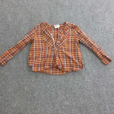 Camisa Yearling By Doen Niñas Mediana Naranja A Cuadros Manga Larga Campesina Top Boho Foto 1 de 4