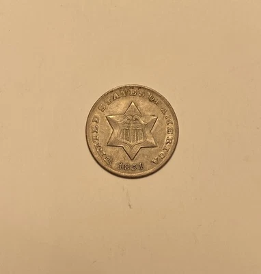 1851-O 3 Cent Silver Pieces 3CS AU About Uncirculated - Image 1 of 4