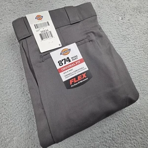 Dickies 874 Work Pants Mens 36x34 Flex Gray Original Fit Non Iron Straight New - Picture 1 of 11