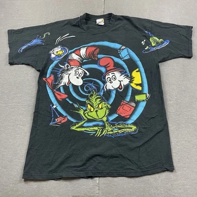 Camisa De Colección Dr. Seuss Para Hombres XXL Negra AOP Gato En El Sombrero Grinch EE. UU. Colorida Foto 1 de 4