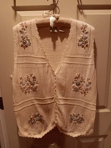 Vintage Pullover Weste Damen groß creme pastell Blumen gehäkelt pastell Cottagecore - Bild 1 von 11