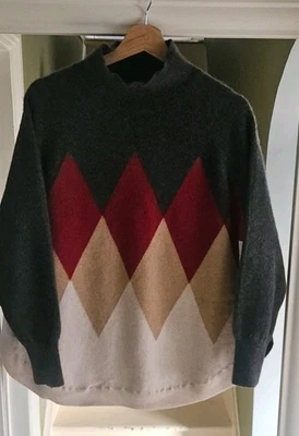 Autograph Pure Cashmere Jumper Size XL (16-20) Argyle Print Boxy Fit High Neck - Image 1 of 4