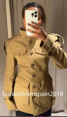 ZARA NEW WOMAN ARMY STYLE TABBED POCKET JACKET LIGHT KHAKI XS-XXL 4341/718/506 - Image 1 of 3