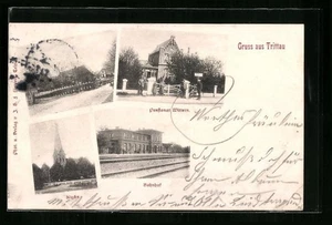 Trittau, Hotel-Pensionat Wittern, Kirche und Bahnhof, Ansichtskarte 1900  - Picture 1 of 2