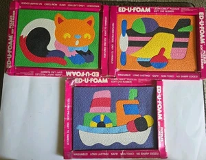 3 Vintage Lauri Krepp Schaumstoff Puzzle: Katze, Flugzeug, Dampfboot - Bild 1 von 4