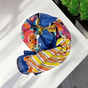 Vintage Saldarini Italien tropische Blumen quadratischer Baumwollschal | blau bunt 29x30" - Bild 1 von 9