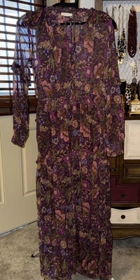 ILLA ILLA Women’s Tiered Long Sleeve Boutique Maxi Dress Size Large Boho Chic - Image 1 of 4