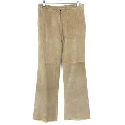 Vintage Flare Leg Suede Leather Pants Womens Size 28 Beige Tan Hems Cut - Image 1 of 4