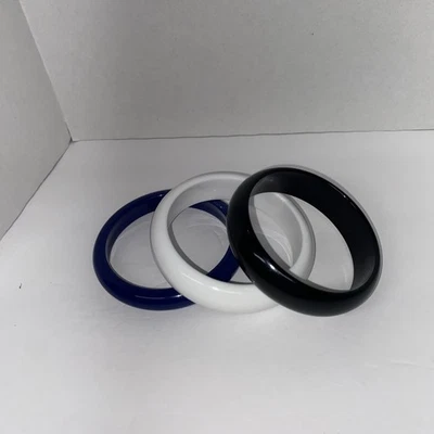 Bangles Set Of Three Blue, Black, White 80s Style - Image 1 of 4