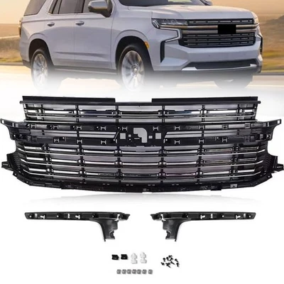 Front Upper Grille Gloss Black Chrome For Chevrolet Tahoe/Suburban 2021-2024 22 - Image 1 of 4