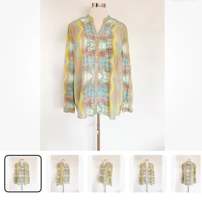 MATTHEW WILLIAMSON 100% Seda Pastel Manga Larga Botón Camisa Top / Talla 16 Foto 1 de 4