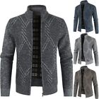 Comfortable and Men's Cable Knit Wool Blend Cardigan with Fleece Lining