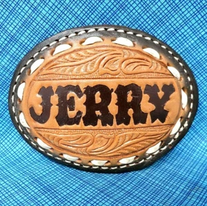 JERRY Gürtelschnalle größer Western Leder Name Cowboy Schriftrolle Vintage 80er .PCB167 - Bild 1 von 6