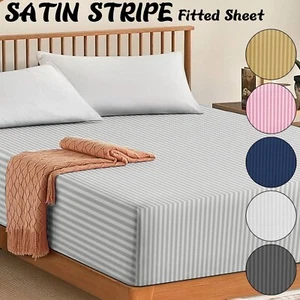 EXTRA TIEFE STREIFEN SPANNBETTLAKEN 30 CM BETTLAKEN SINGLE DOUBLE KING BETTBEZUG - Bild 1 von 26