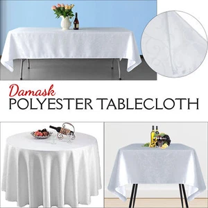 White Tablecloth with Damask Jacquard Design Table Cloth Wedding Dinning Decor - Picture 1 of 78