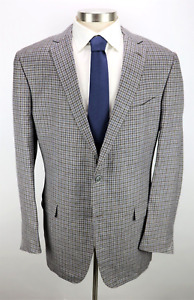 Zegna Grey Blue Check Crossover Linen Wool Silk Coat Jacket 48 L fits 46 (58 EU)