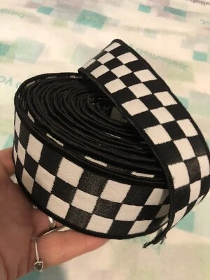 9.5 Yards Black White Checkerboard  Embroidered 1.75” Wide Fabric Trim NOS Punk - Image 1 of 3