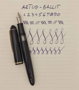 ARTUS - Ballit 42 Black Piston Fountain Pen SS OB Nib Very Rare Vintage 50s - Picture 1 of 15