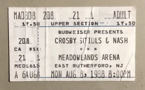 CROSBY, STILLS & NASH - 8/8/1988 - Meadowlands Arena - Misspelled Ticket - Picture 1 of 2