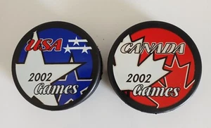 2002 Olympic Winter Games Hockey Pucks -USA and Canada - Picture 1 of 5