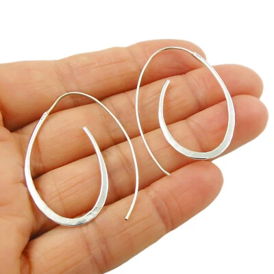 Long Spiral Threader Solid 925 Sterling Silver Pull Through Drop Earrings - Image 1 of 4