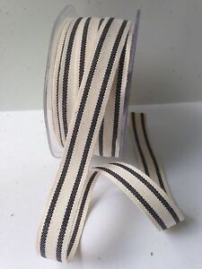 5/8" Cotton / Stripes Ribbon - May Arts - 385-58-10 - Ivory/Black - 9.5 Yards