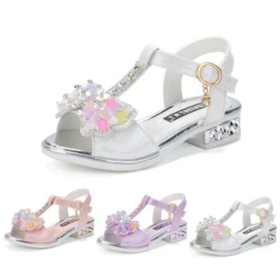 Kids Fashion Party Pink Dress Shoes Summer UK Size Girls School Show Bow Sandals - Image 1 of 4
