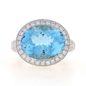 Simon G. Aquamarine & Diamond Halo Ring - White Gold 18k Oval 8.28ctw Sz 6 1/4 - Picture 1 of 6