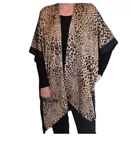 Kimono Time and Tru Animal Estampado Leopardo Talla Única Negro/Marrón - Imagen 1 de 6