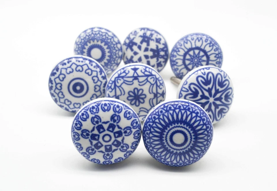 BLUE KNOBS Vintage Shabby Chic Knobs Wardrobe Drawers Handle Pull B60 - Image 1 of 4